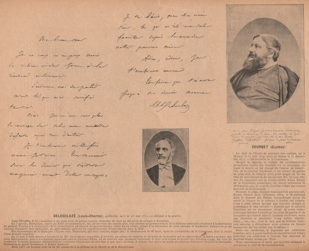 PARIS COMMUNE 1871. Louis-Charles Delescluze mort 25 Mai. Gustave Courbet c1873